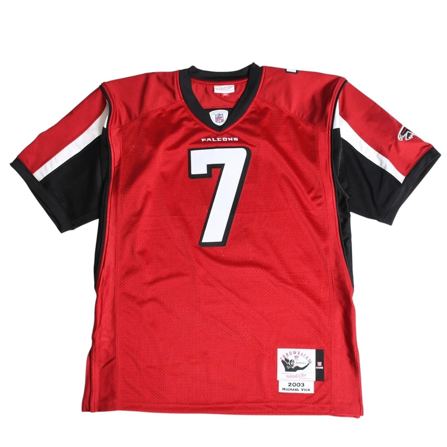 新品同様 Mitchell&Ness ミッチェルアンドネス レプリカジャージ NFL アトランタファルコンズ クォーターバック マイケルヴィック 2003年 背番号7 レッド ブラック ホワイト Lサイズ 中古 4a002229