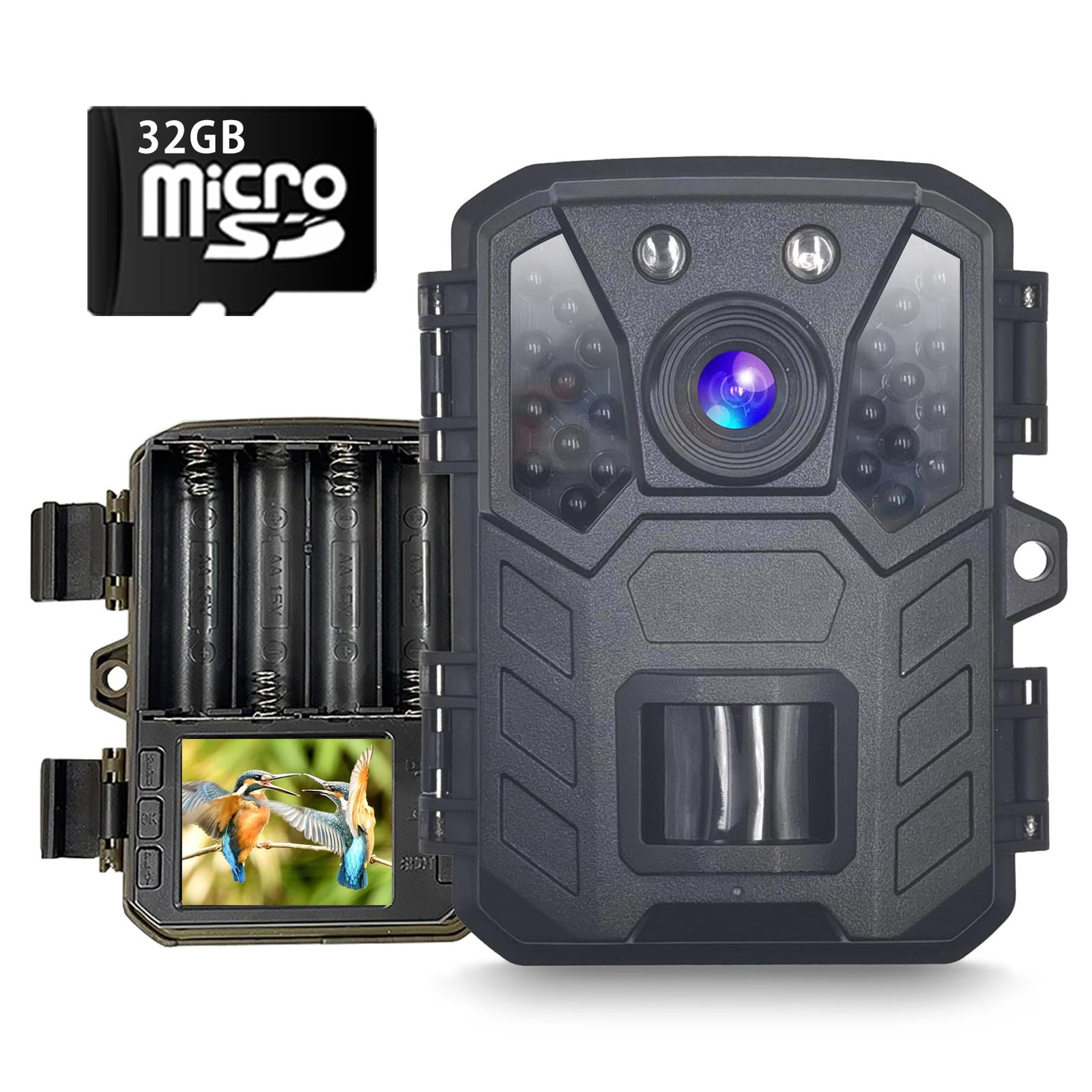 SecuSTATION トレイルカメラ 防犯カメラ 屋外 小型 ソーラー対応 害獣対策 熊対策 1080p対応 赤外線 夜間暗視 人感センサー 電池式 マイク内蔵 microSDカード 32GB付属 防犯設備士推薦 どこでもCAMミニ SC- 01709207
