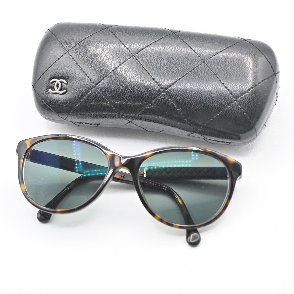 CHANEL シャネル サングラス メガネフレーム ココマーク ブラック グリーン レザー 67BS454
