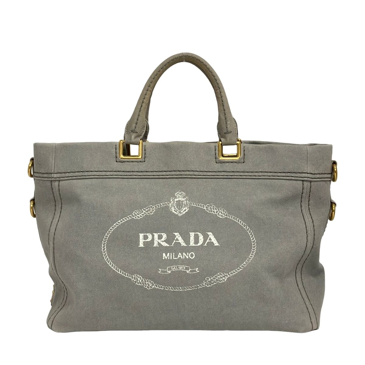 PRADA(プラダ) トートバッグ CANAPA グレー 革タグ