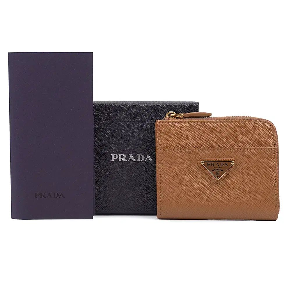 中古ブランド PRADA プラダ サフィアーノ キャメル ジッパー レディース 二つ折り財布 1ML060