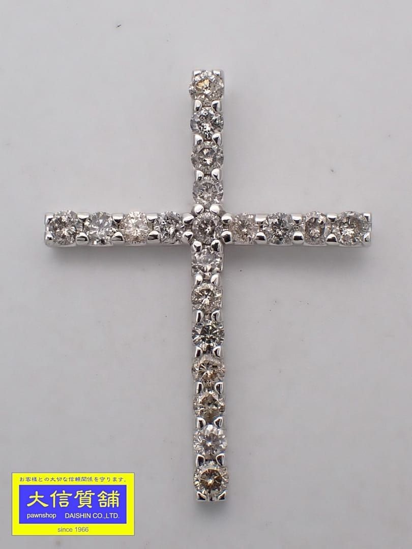 K14WG ホワイトゴールド ダイヤクロス ペンダントトップ 1.00ct 1.48g 中古A 【送料無料】 C-9632【質屋出品】