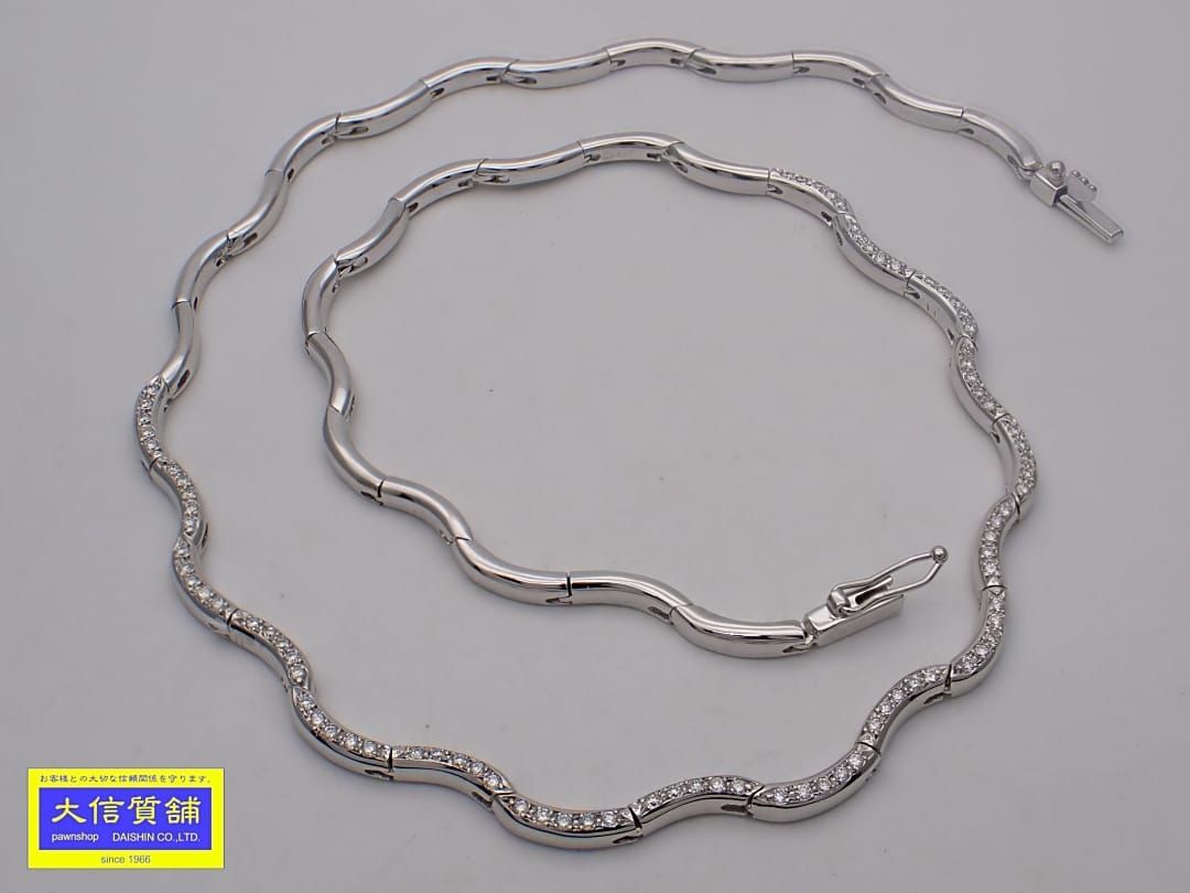 750 ホワイトゴールド ダイヤ オメガ ネックレス 0.83ct 42cm 24.15g 中古A- 【送料無料】 C-9633【質屋出品】