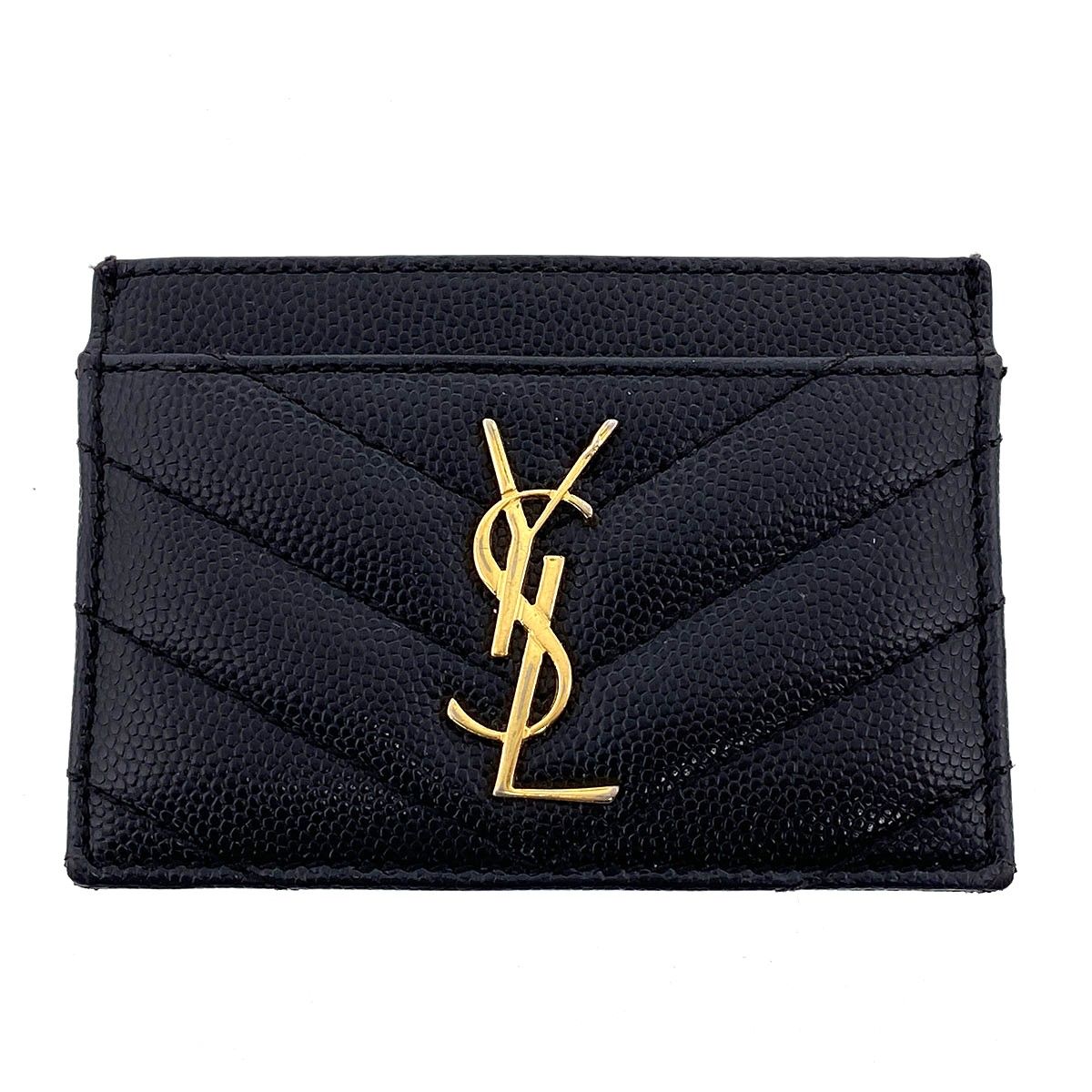 YVES SAINT LAURENT イヴ・サンローラン カードケース カードケース レディース グレインカーフレザー ブラック 中古