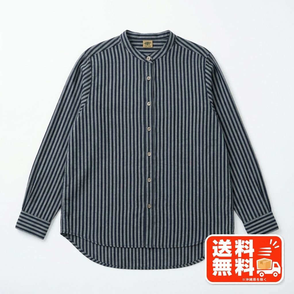 GA-ON ガオン バンドカラー ストライプシャツ 長袖 コットン100