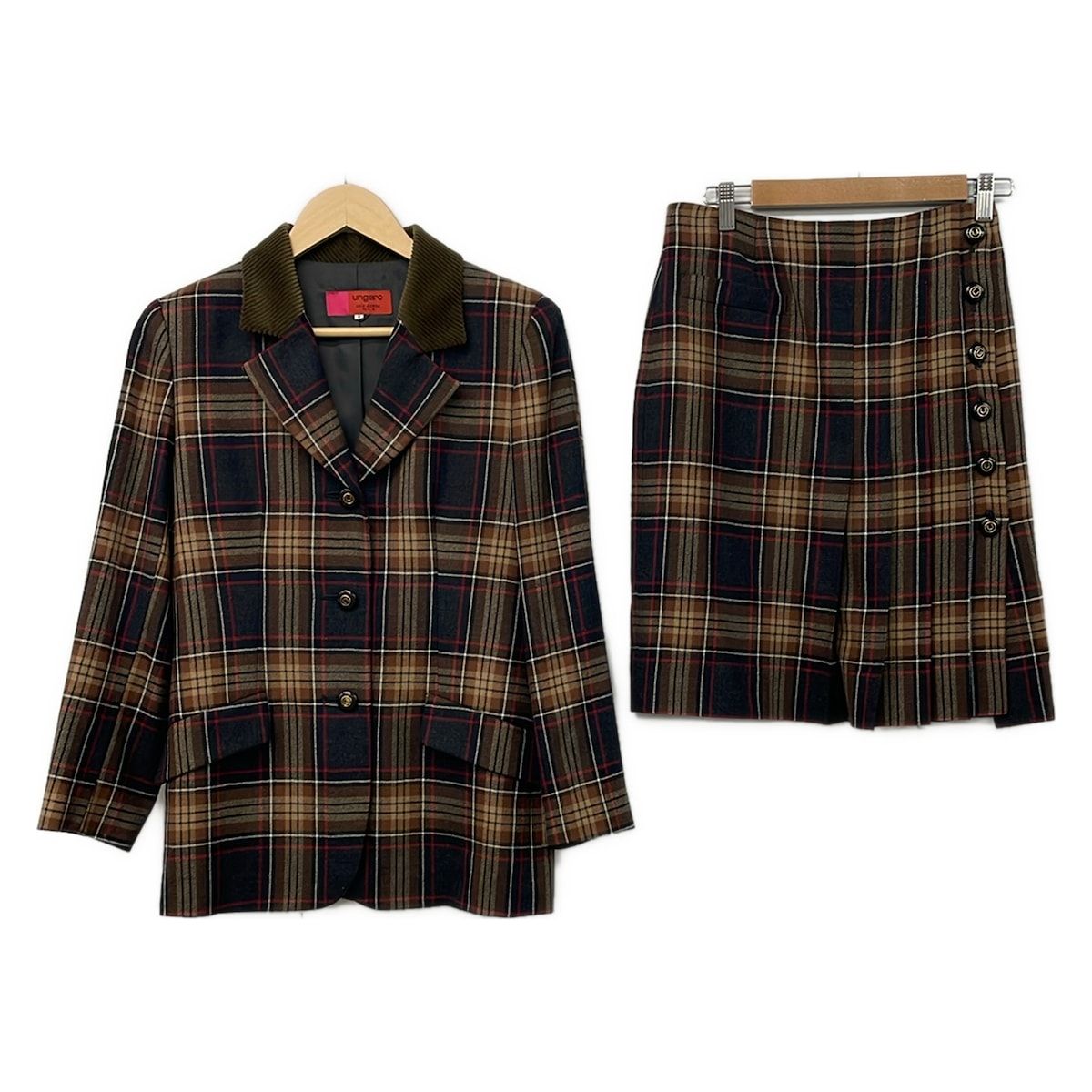 Ungaro(ウンガロ) スカートスーツ レディース - ダークブラウン×レッド×マルチ チェック柄