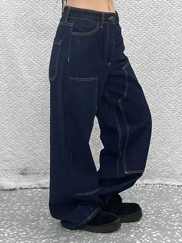 ZARA ヴィンテージ カジュアル Kitsch ダブルニー ワイド デニムパンツ 29インチ C12354