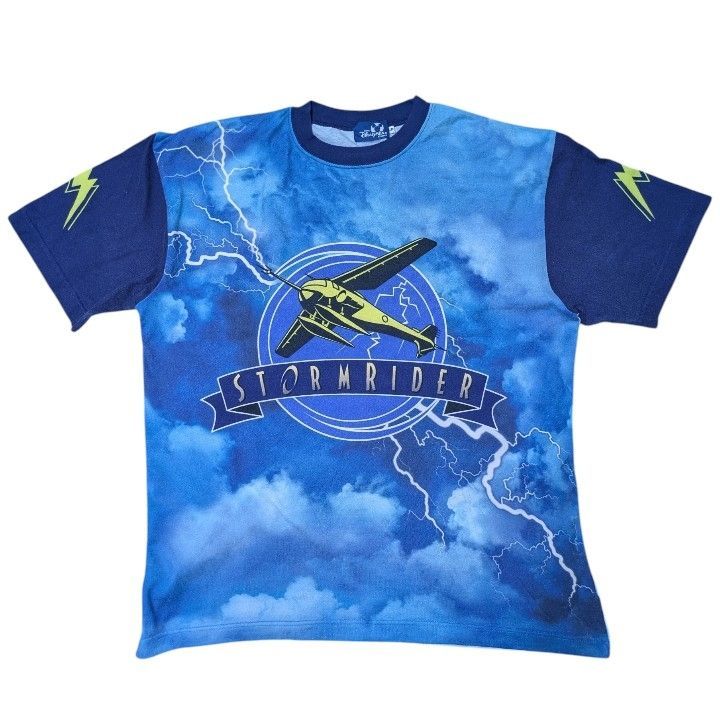 ディズニー　tシャツ　ストームライダー　ｔシャツ　オープン記念ｔシャツ　希少サイズ　東京ディズニーシー　初期タグ　アトラクション　東京ディズニーリゾート　総柄　日本製