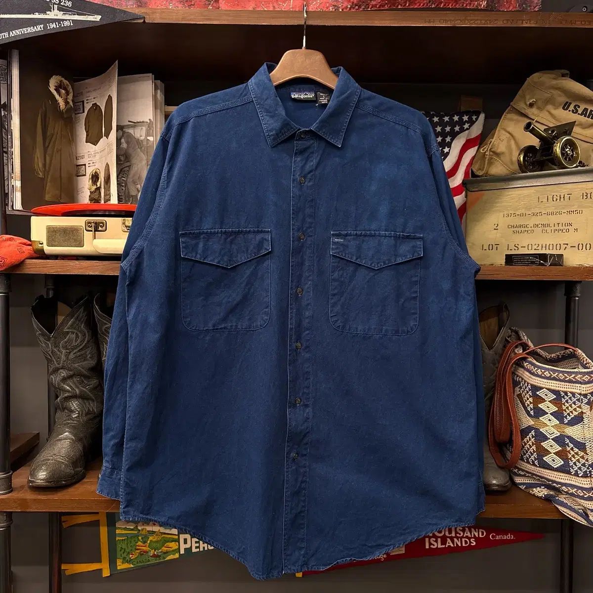 90s パタゴニア ヘビーコットン Indigo ウォッシュ ベーシック ワークシャツ N1617