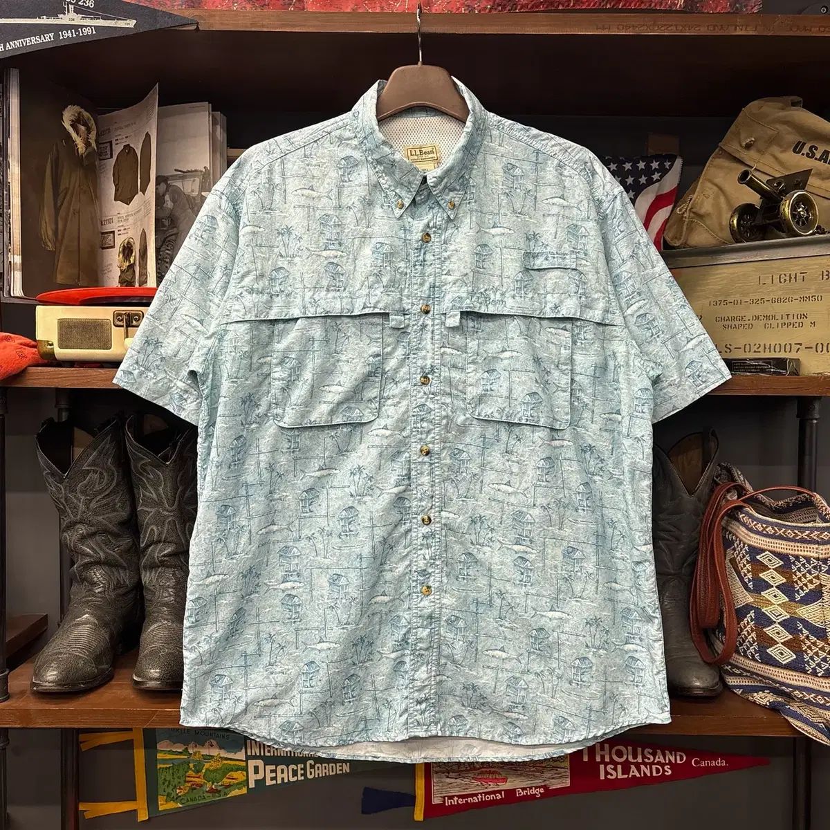L.L.Bean Tシャツ キー キーティング ユーティリティーポケット アウトドア フィッシングシャツ ミント N1623