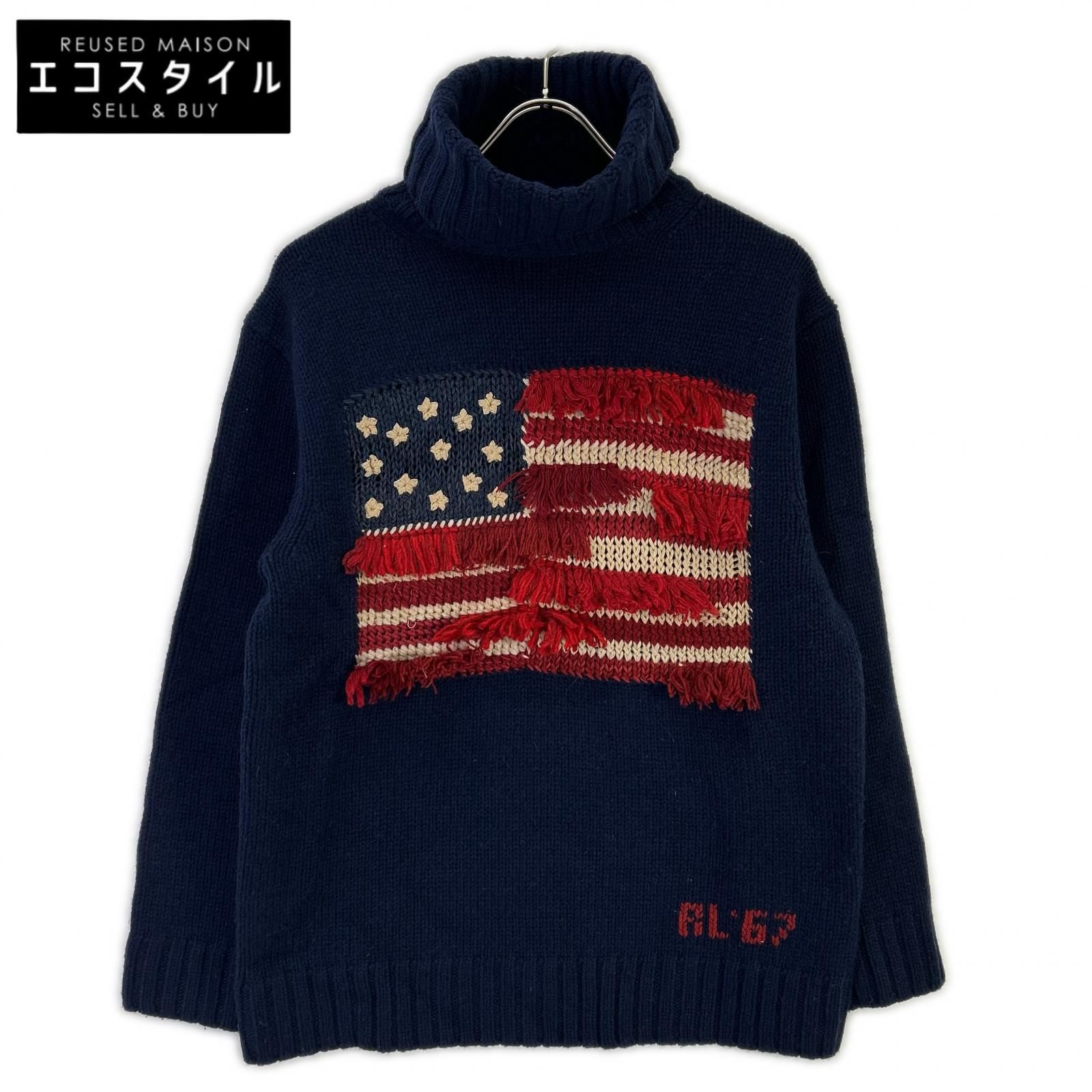 POLObyRalphLauren　ポロラルフローレン　ネイビー フリンジトリム フラッグセーター　XS