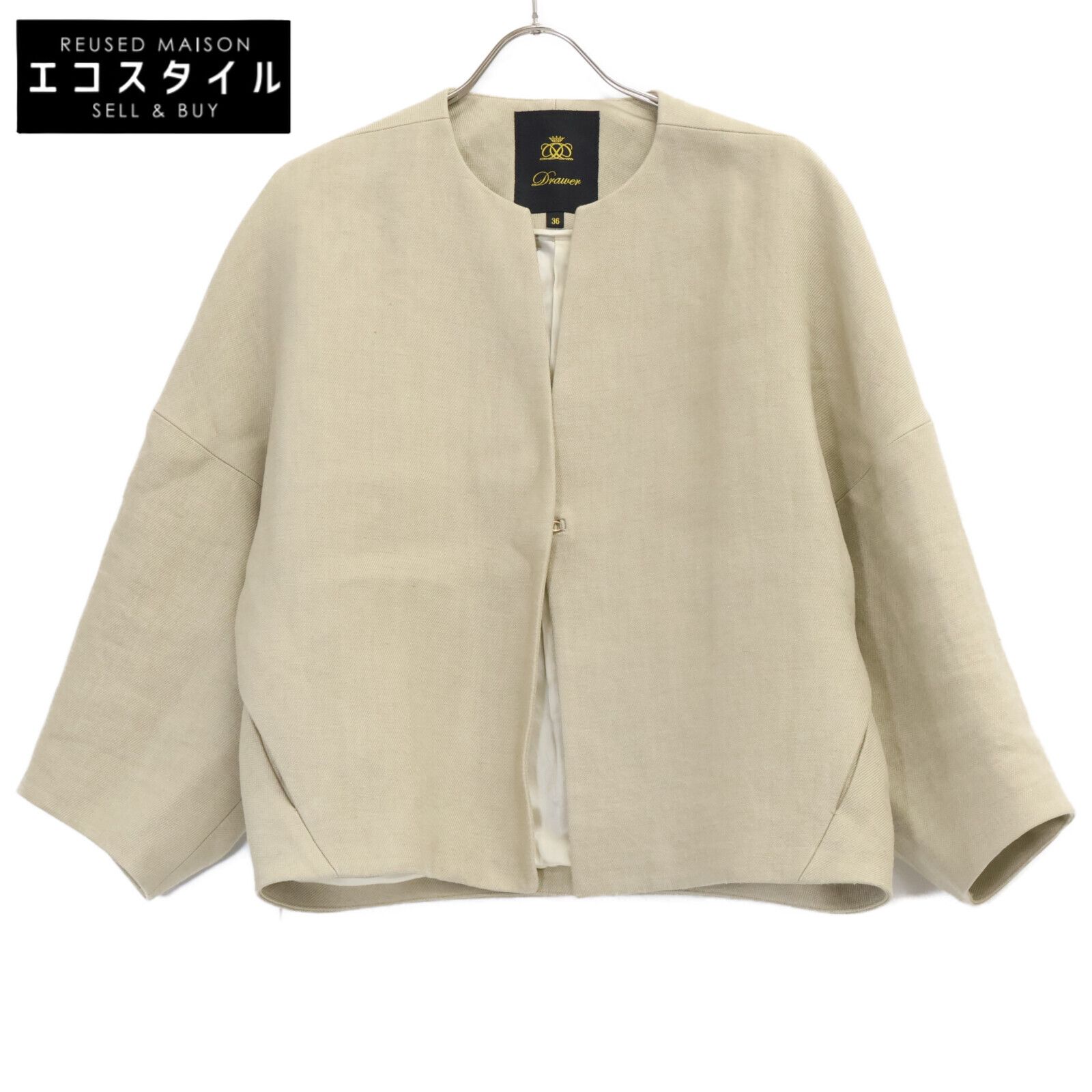 DRAWER　ドゥロワー　6522-299-0590 ベージュ ドロップスリーブジャケット　36