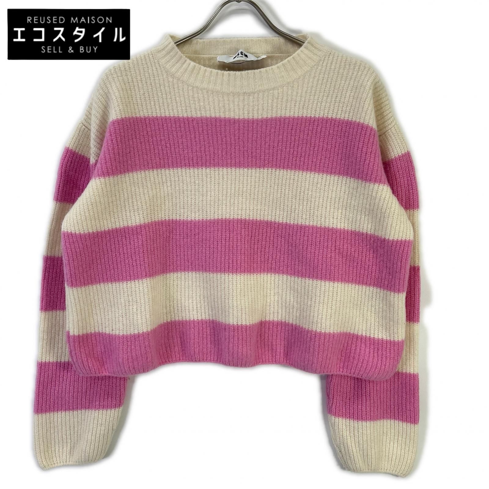 MSGM　エムエスジーエム　3141MDM120 ピンク×ホワイト ボーダーニット　M