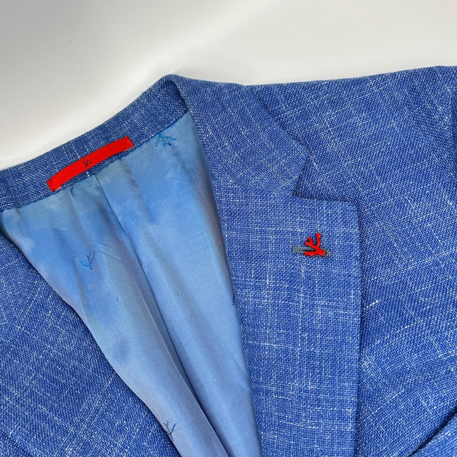 ISAIA イザイア SAILOR ブルー ウールシルクリネン 段返り 3B シングル 