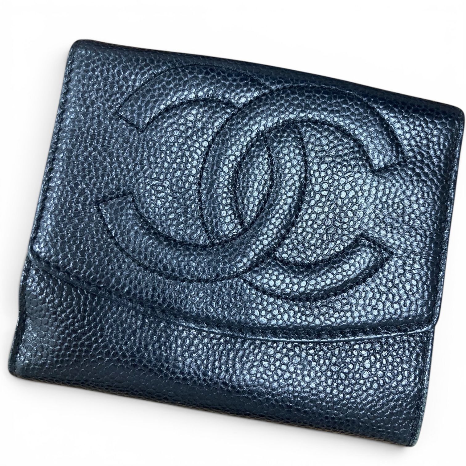 CHANEL シャネル キャビアスキン 2つ折り 財布 Wホック ブラック キングラム[01] 28,105円
