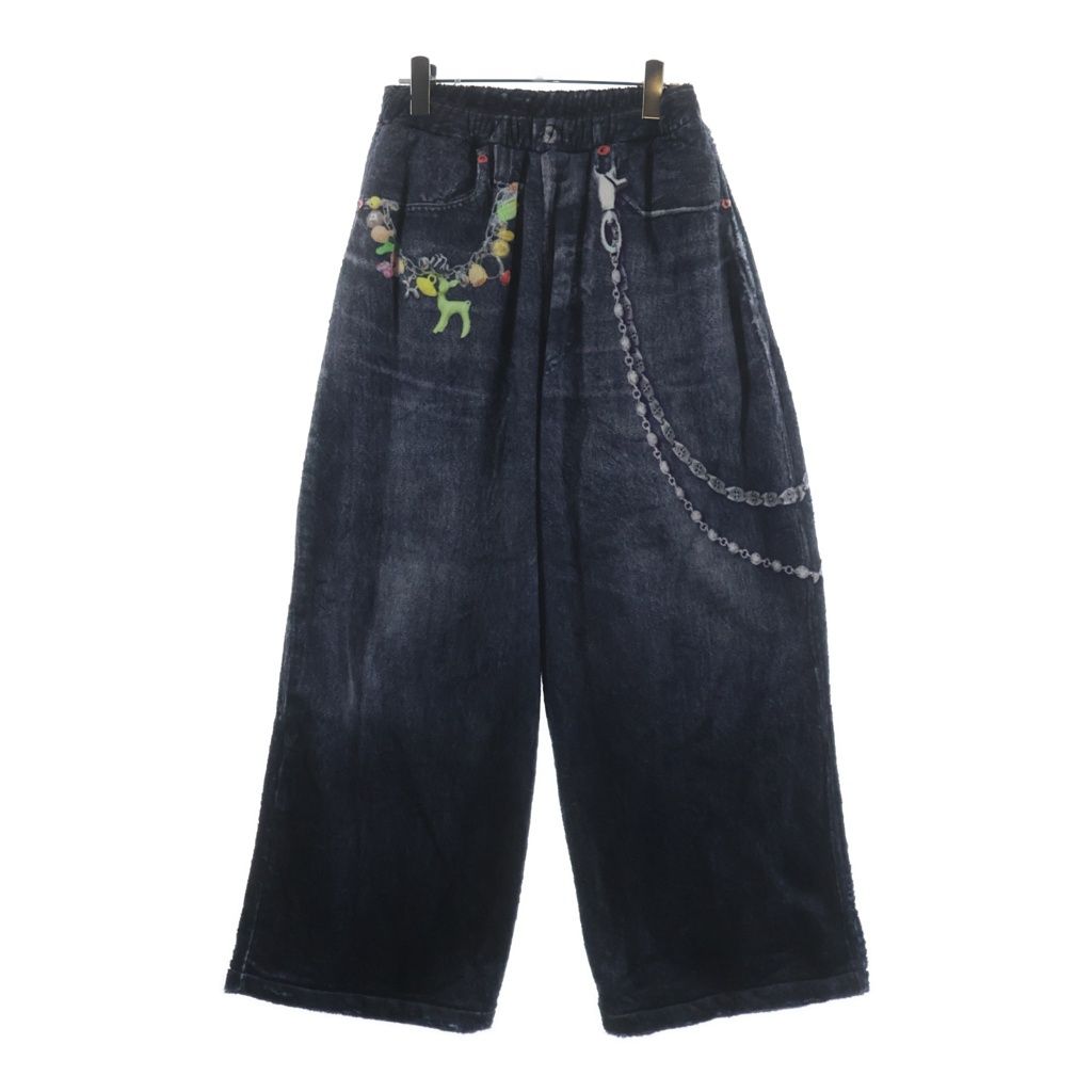 TALKING ABOUT THE ABSTRACTION (トーキング アバウト ザ アブストラクション) 25AW フリース デニム プリント ワイド ポリエステルパンツ ブラック 2526AW-PT-005