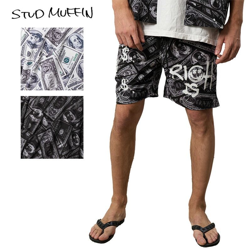 スタッドマフィン ショートパンツ STUD MUFFIN ハーフパンツ ボードショーツ 水着 スイムショーツ セットアップ対応 メンズ ブランド 大きいサイズ おしゃれ おすすめ 人気 白 黒 stdmfn24ss005 M L XL