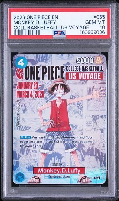 【PSA10】モンキー・Ｄ・ルフィ(P){青}〈P-055〉[ワンピース カレッジ バスケットボール：USボヤージュ]