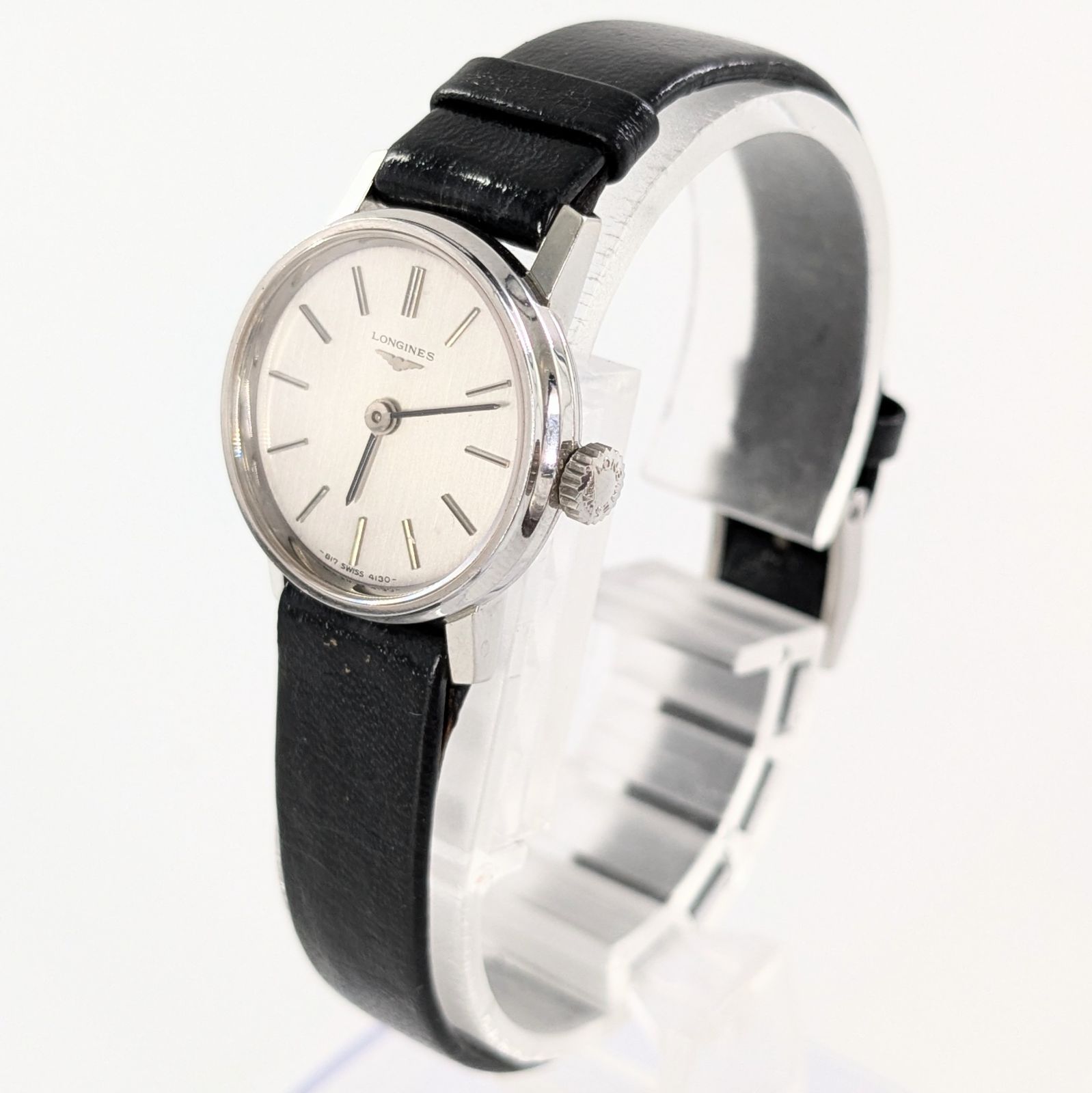 LONGINES ロンジン 817-4130 手巻き/レザー シルバー文字盤 レディース腕時計 稼動品【QG-78】