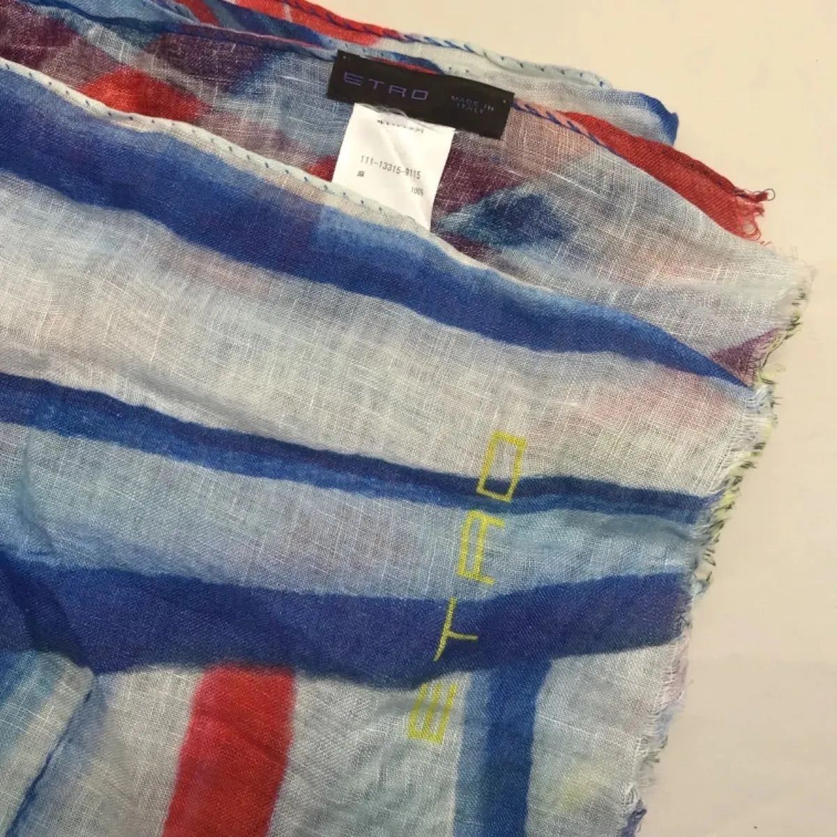 【新品未開封】ETRO エトロ ブルー ストール 麻 イタリア ETRO(エトロ) ・MADE IN ITALY 】大判ストール 麻100% （志）A-476