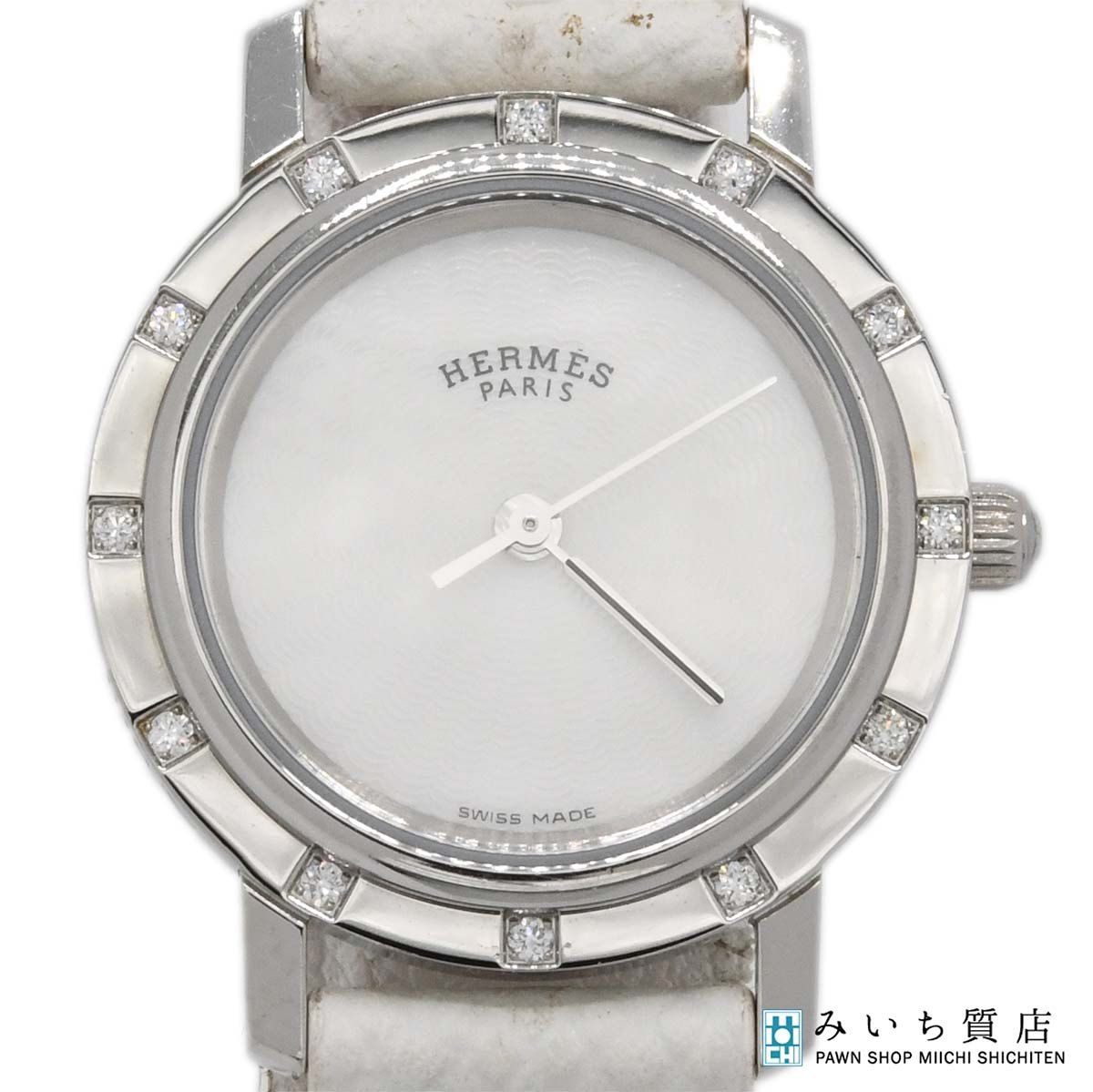 稼働 腕時計 HERMES エルメス クリッパーナクレ CL4.230 クォーツ ベゼル12Pダイヤ シェル文字盤 保存袋 yo957 70,400円