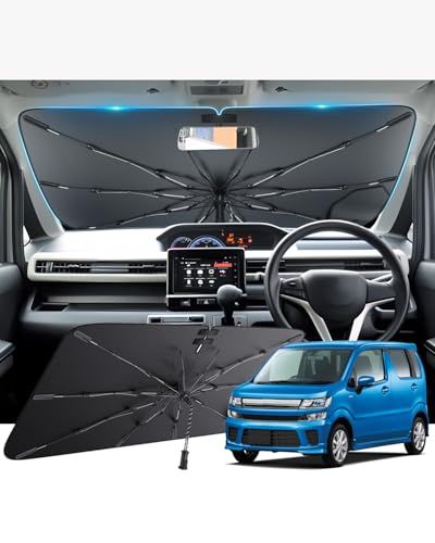 【GAFAT】スズキ ワゴンR専用 サンシェード 傘式 6代目 MH35S/MH55S/MH85S/MH95S型 H29~ パラソル ワゴンr mh55s 車用傘型サン シェ ード フロント 吸盤 棒なし ワゴンRスティングレー 傘 ワンタッ 54f000d6