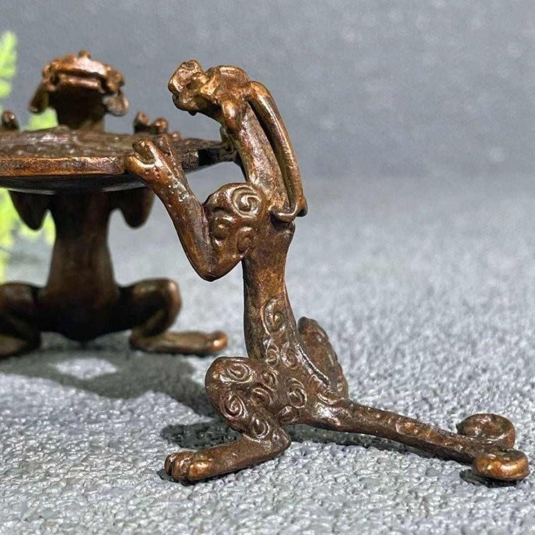 銅 細工 三龍蓋置 茶壺蓋棚 燭台 茶道具 香道具 装飾品 工芸品 置物