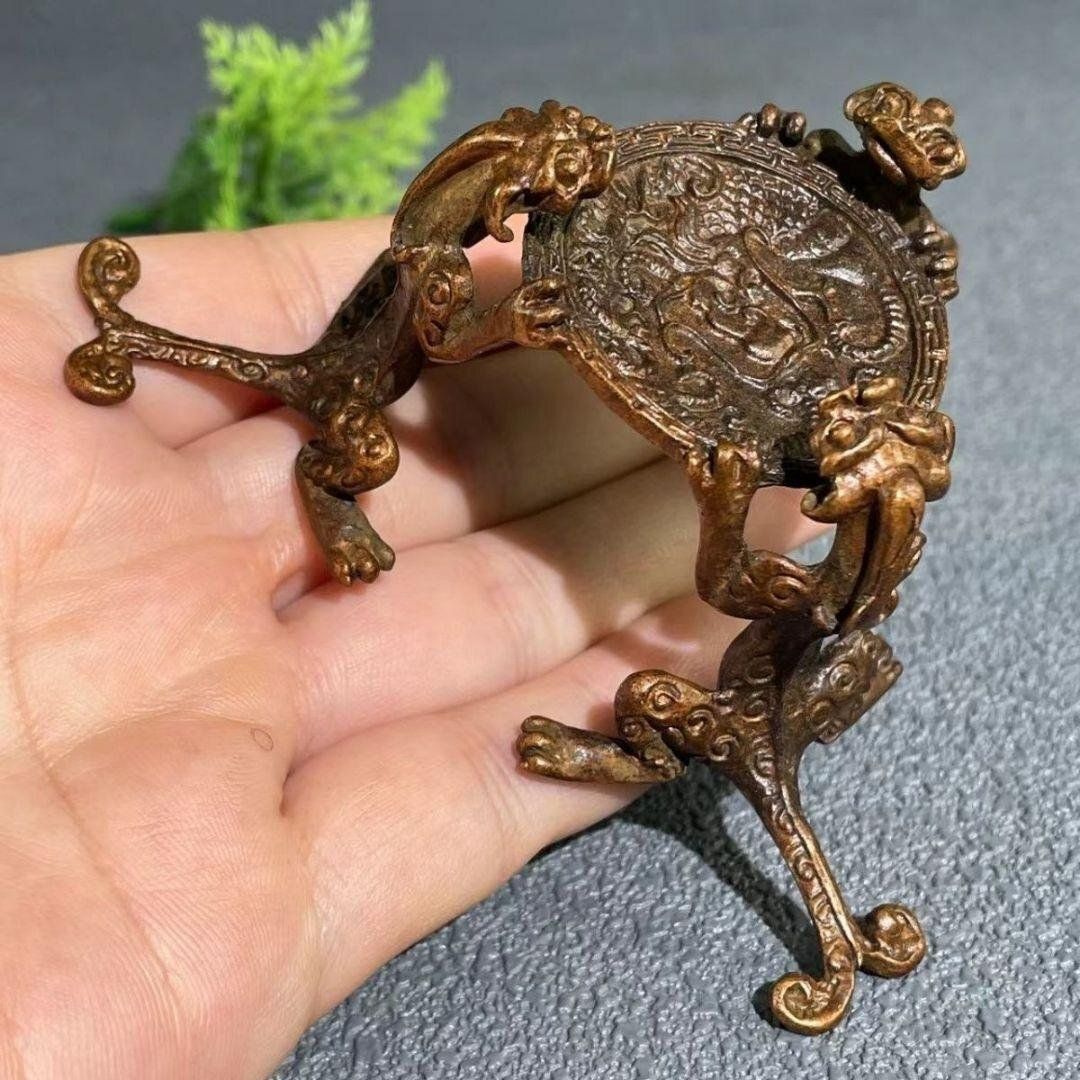 銅 細工 三龍蓋置 茶壺蓋棚 燭台 茶道具 香道具 装飾品 工芸品 置物
