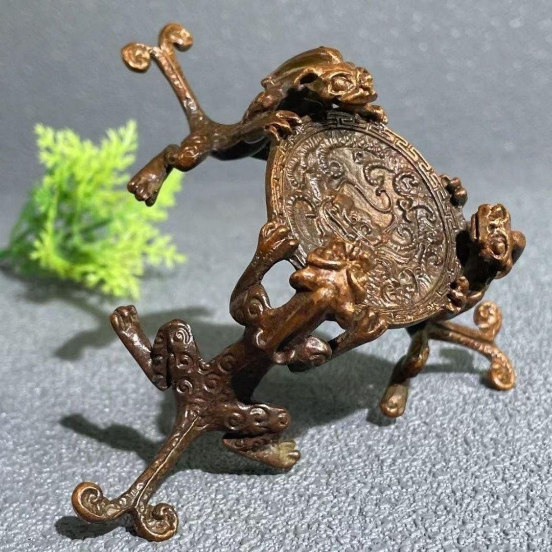 銅 細工 三龍蓋置 茶壺蓋棚 燭台 茶道具 香道具 装飾品 工芸品 置物