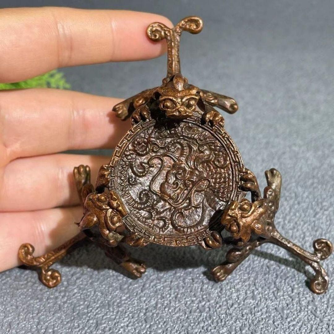 銅 細工 三龍蓋置 茶壺蓋棚 燭台 茶道具 香道具 装飾品 工芸品 置物