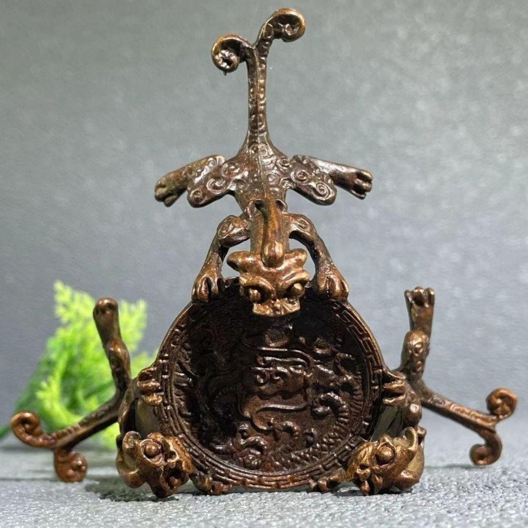 銅 細工 三龍蓋置 茶壺蓋棚 燭台 茶道具 香道具 装飾品 工芸品 置物