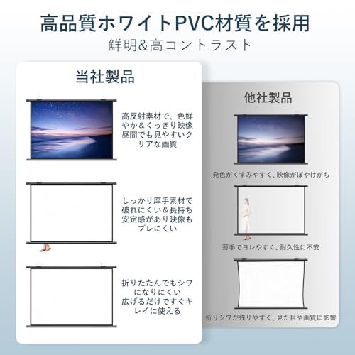 プロジェクター スクリーン 60インチ 16:9 吊り下げ 4K対応 壁掛け