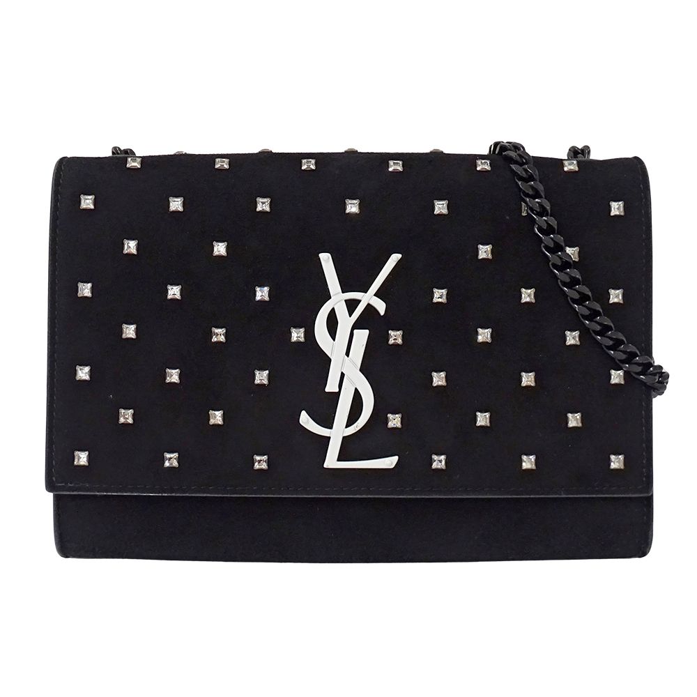 サンローラン SAINT LAURENT バッグ レディース ブランド ショルダーバッグ ケイト スモール スエード ラインストーン ブラック 黒 チェーンショルダー おしゃれ 【中古】