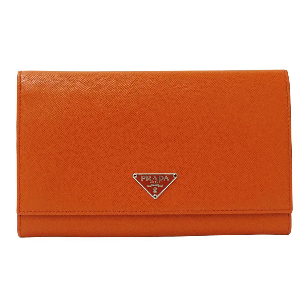 プラダ PRADA 財布 レディース ブランド 長財布 サフィアーノ オレンジ ロゴ 大きめ おしゃれ 【中古】