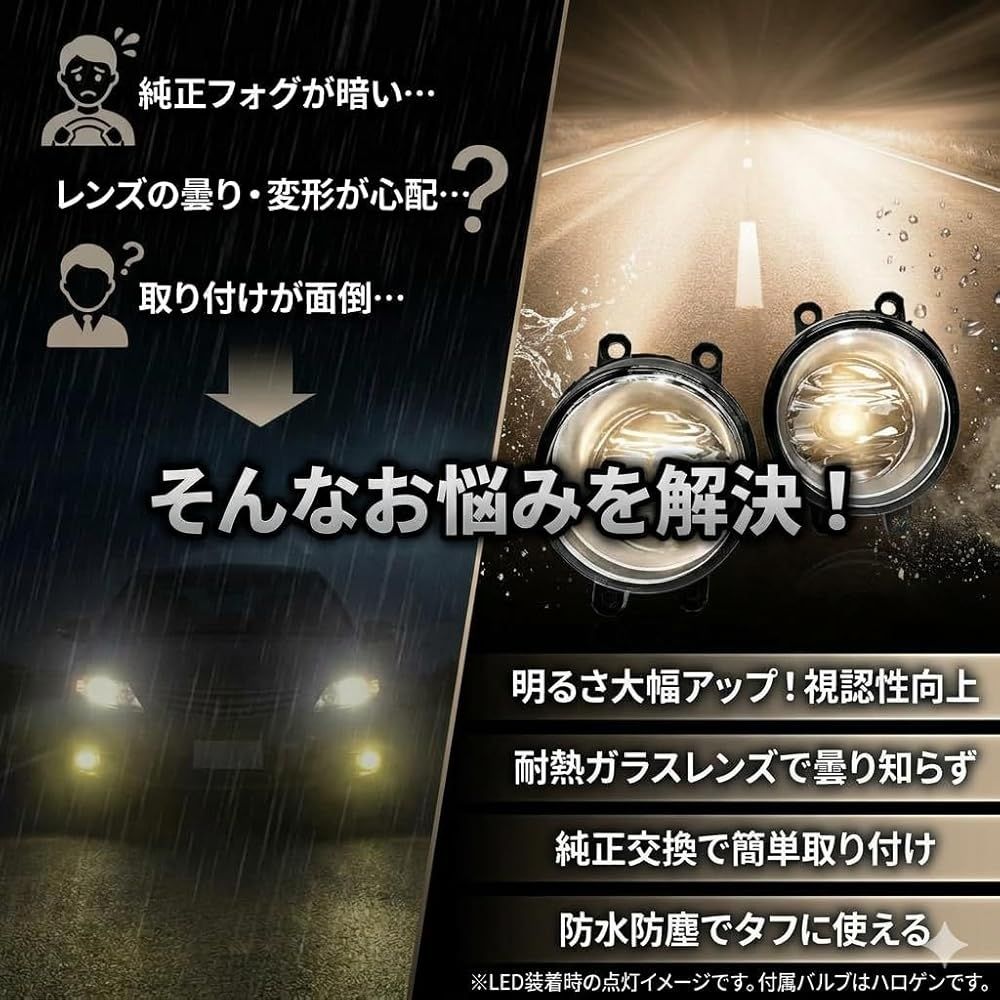 トヨタ対応 汎用 フォグランプ ユニット 左右セット ガラス 耐熱 LED HID H8 H11 H16 バルブ thumbnail 3