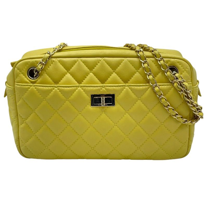 シャネル CHANEL 2.55マトラッセチェーンショルダーバッグ 8桁12番台 イエロー×ゴールド金具 ラム レディース ショルダーバッグ