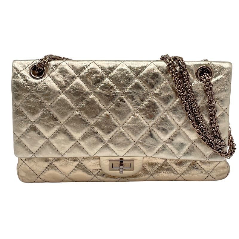 シャネル CHANEL 2.55マトラッセチェーンショルダーバッグ 8桁11番台 メタリック×ピンクゴールド金具 カーフ レディース ショルダーバッグ
