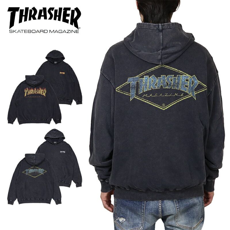 スラッシャー パーカー THRASHER フーディ プルオーバーパーカー トップス メンズ レディース ブランド 大きいサイズ おしゃれ おすすめ 人気 ビッグシルエット 裏毛 thrasher067 ブラック M L XL