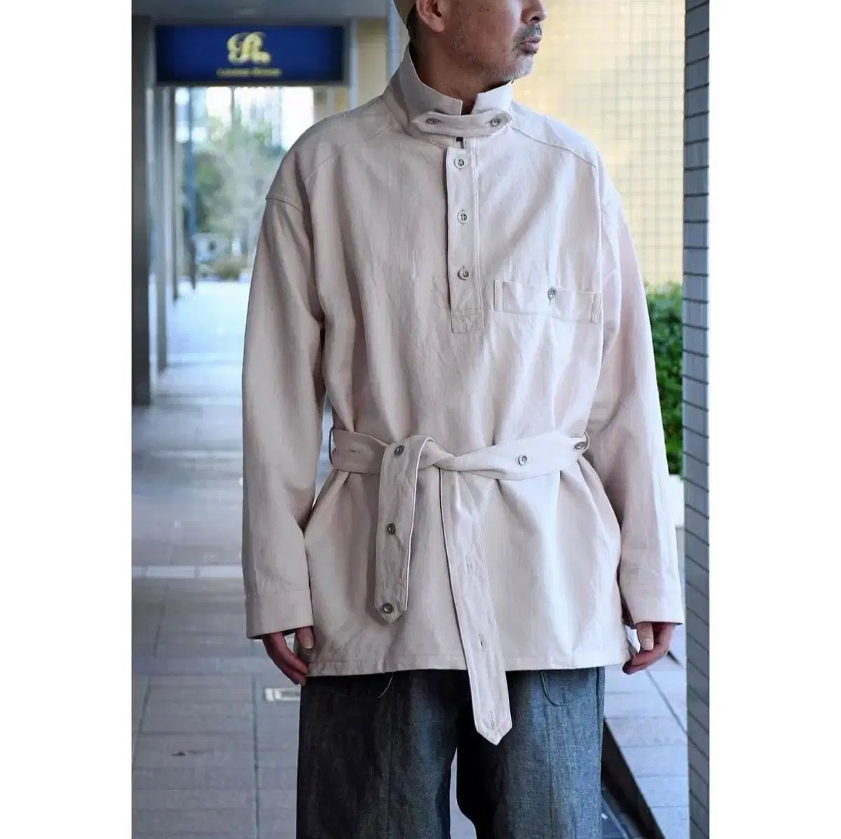 M ナイスネス WILDE コットン シルク ヘリンボーン プルオーバー シャツ