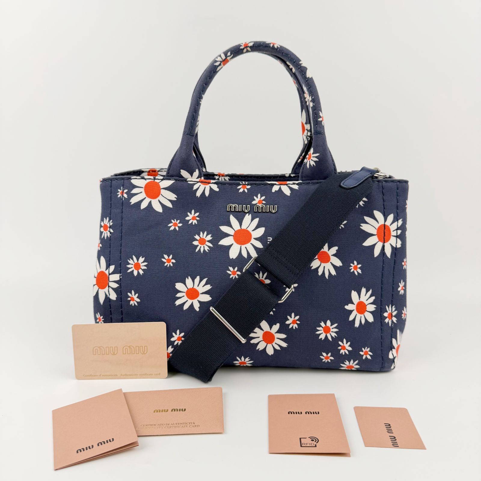 【美品✨】ミュウミュウ 付属品付き 2WAYバッグ 花柄 キャンバス 中古】MIU MIU ミュウミュウ フラワープリント 2WAY ハンドバッグ
