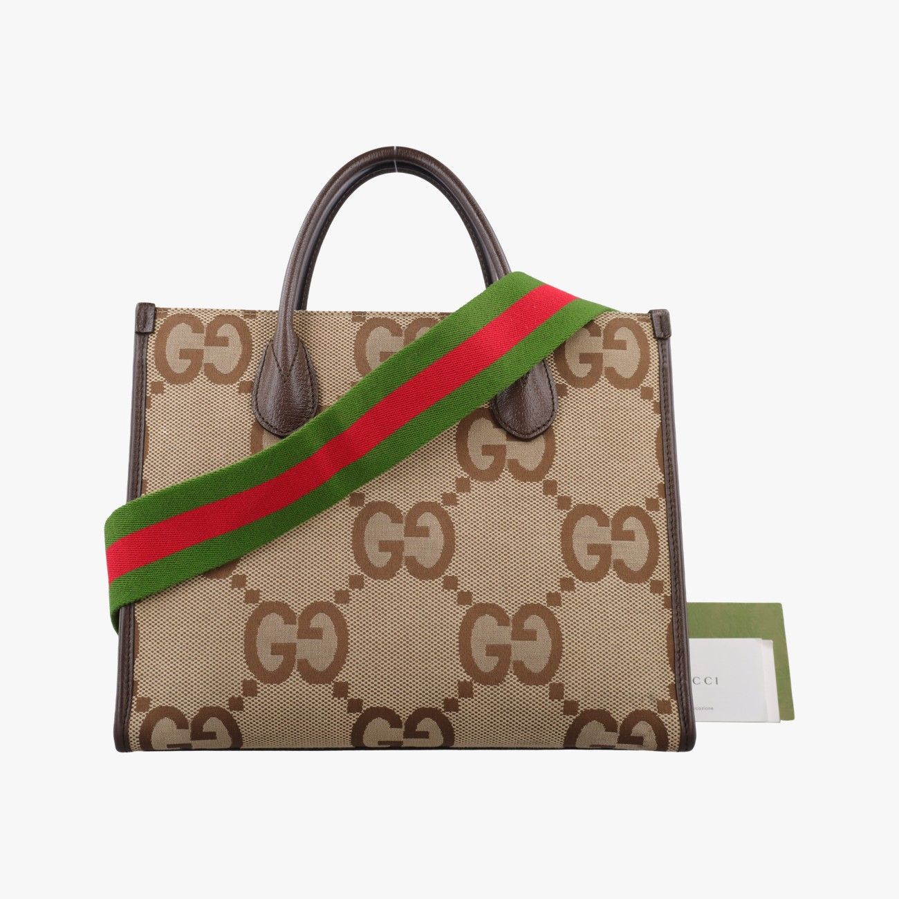 グッチGucciジャンボGG トート ブラウン×グリーン×レッド キャンバス×レザー 703974 I037762381