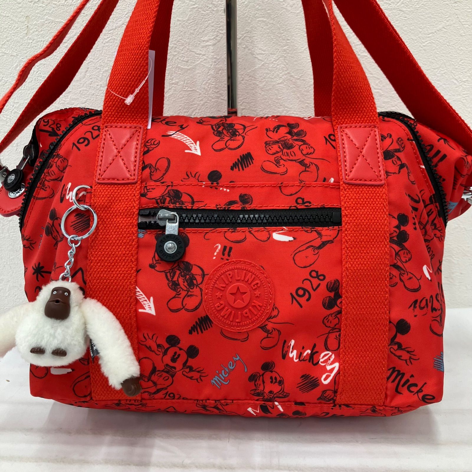 5054　【美品】　Kipling キプリング　ディズニー　DISNEY　コラボ　2way　ショルダーバッグ　トートバッグ　レッド　赤　スケッチレッド　ミッキーマウス　MICKEY EWO　D ART MINI　SKETCH RED