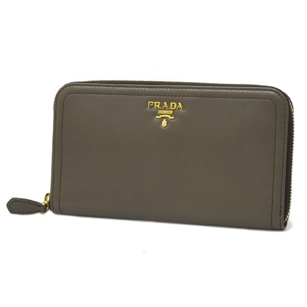 プラダ 財布 レディース 長財布 ラウンドファスナー カーフレザー ブラウン系 PRADA 中古