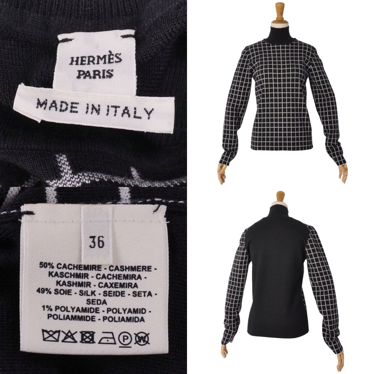 美品 エルメス HERMES ニット 21AW セーター ハイネック 長袖 チェ