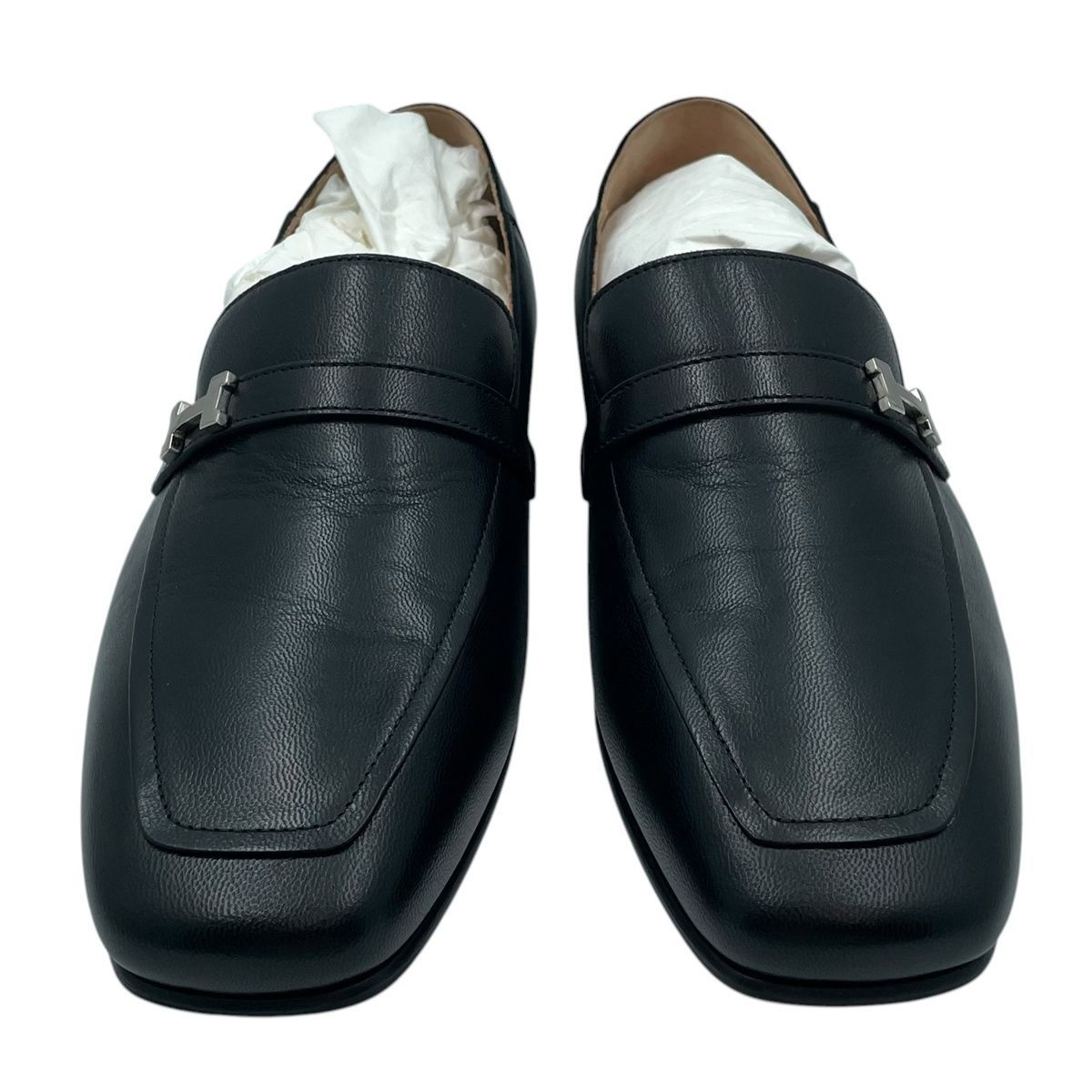 中古】 HERMES エルメス モカシン スクエアトゥ ローファー 黒 サイズ 