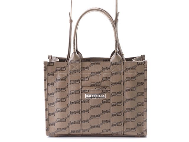 BALENCIAGA バレンシアガ バッグ BBモノグラム ハードウェアスモールトート ベージュ PVC ﾊﾞｯｸﾞ 671402 ショルダーバッグ レディース【中古】431