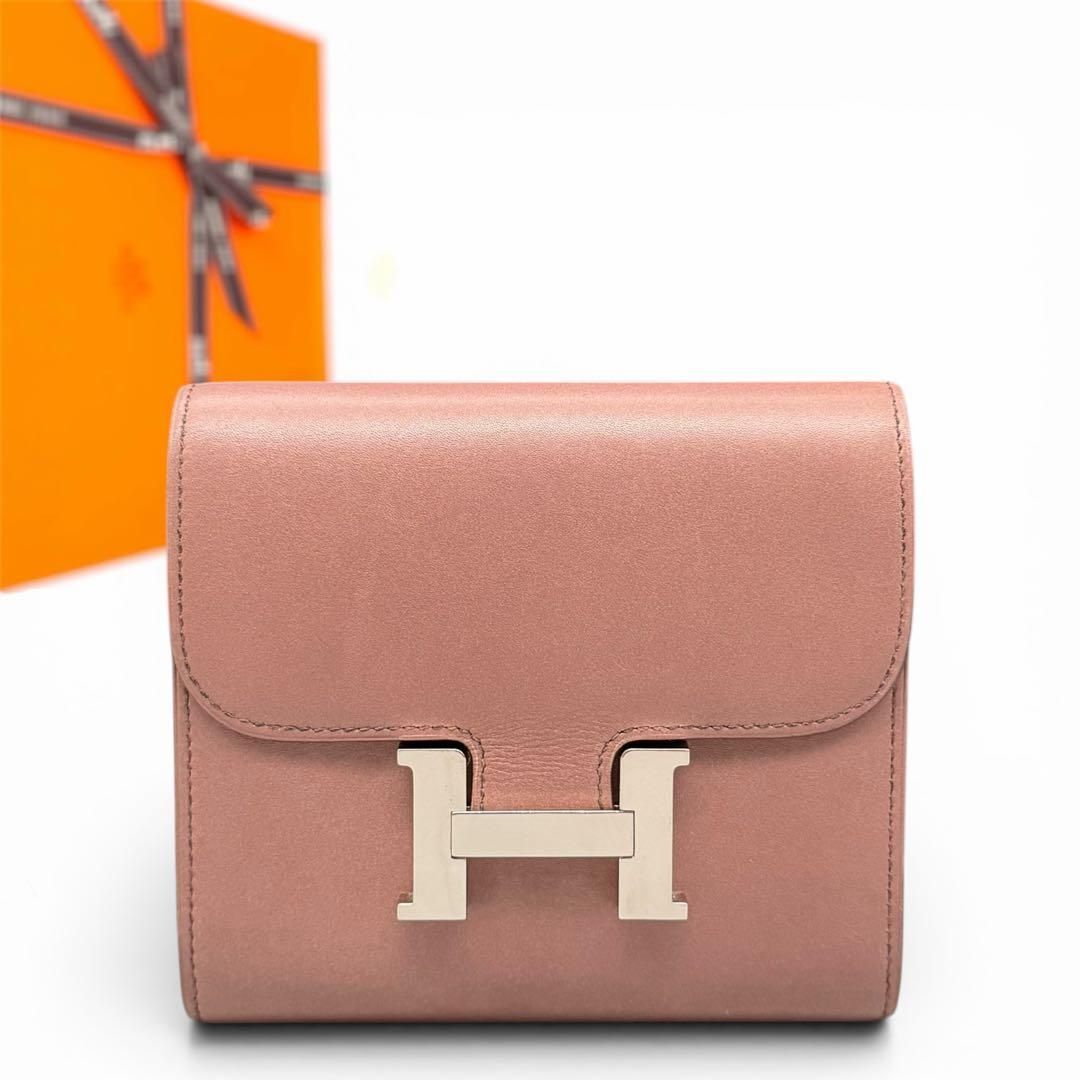 Hermès エルメス コンスタンスコンパクト カーフ ピンク X刻印 コンスタンス　コンパクト　財布　ジリシーヌ　エバーカラー