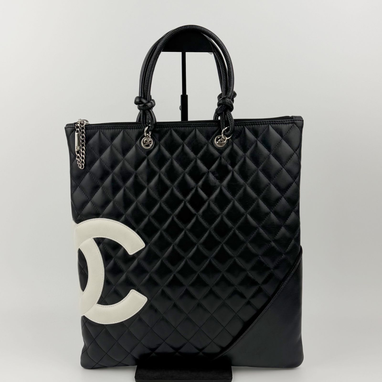 【中古】CHANEL シャネル カンボンライン ラージ トートバッグ ハンドバッグ レザー ブラック ホワイト シール10番台 ヴィンテージ レディース HIBUOCHI VINTAGE hboc260615a13