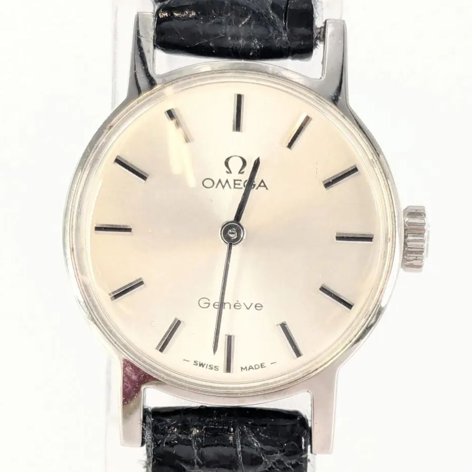 ブ*ー様 稼動品！良品！OMEGA Geneve 手巻き時計 シルバーレディース OMEGA オメガ Geneve ジュネーブ レザー/手巻き シルバー文字盤