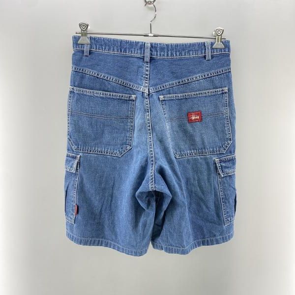 中古】90s STUSSY USA製 デニムカーゴショーツ インディゴ サイズ32